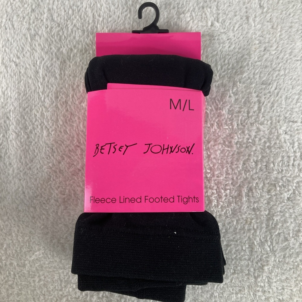 Betsey Johnson Fleece Lined Footed Tights Black M/L‎